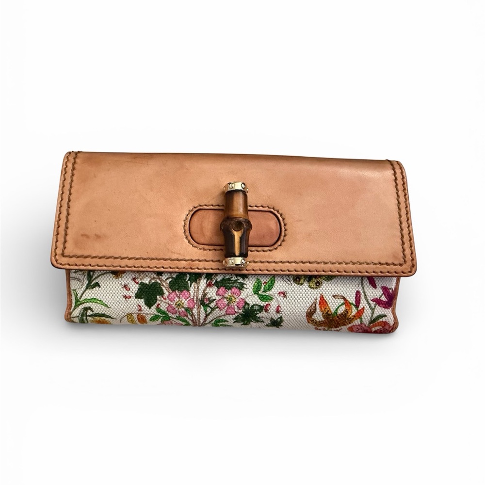 Gucci Blooms Floral Long Leather Bamboo Bifold Wallet
